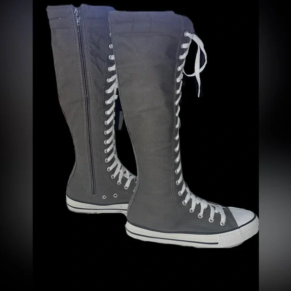 Mengsai Hi Top Knee High Edgy Gray Tie Zipper Canvas Sneakers  Size 8 - Picture 5 of 14